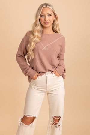 long sleeve brown knit top