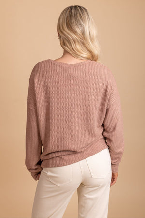 women's long sleeve brown knit top
