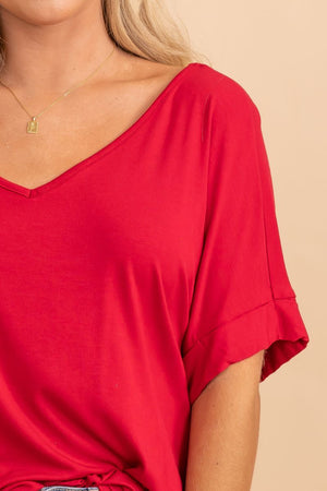 burgundy v-neck short sleeve top