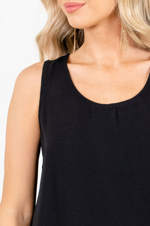 Rounded Neck Tank Top in Black for Women