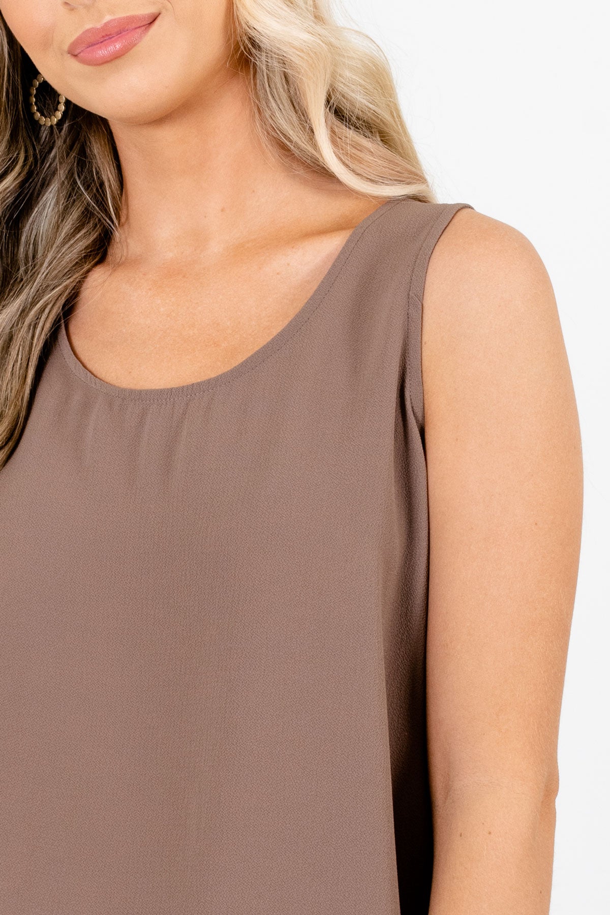 Boutique Tank Top with Rounded Neckline in Brown for Women