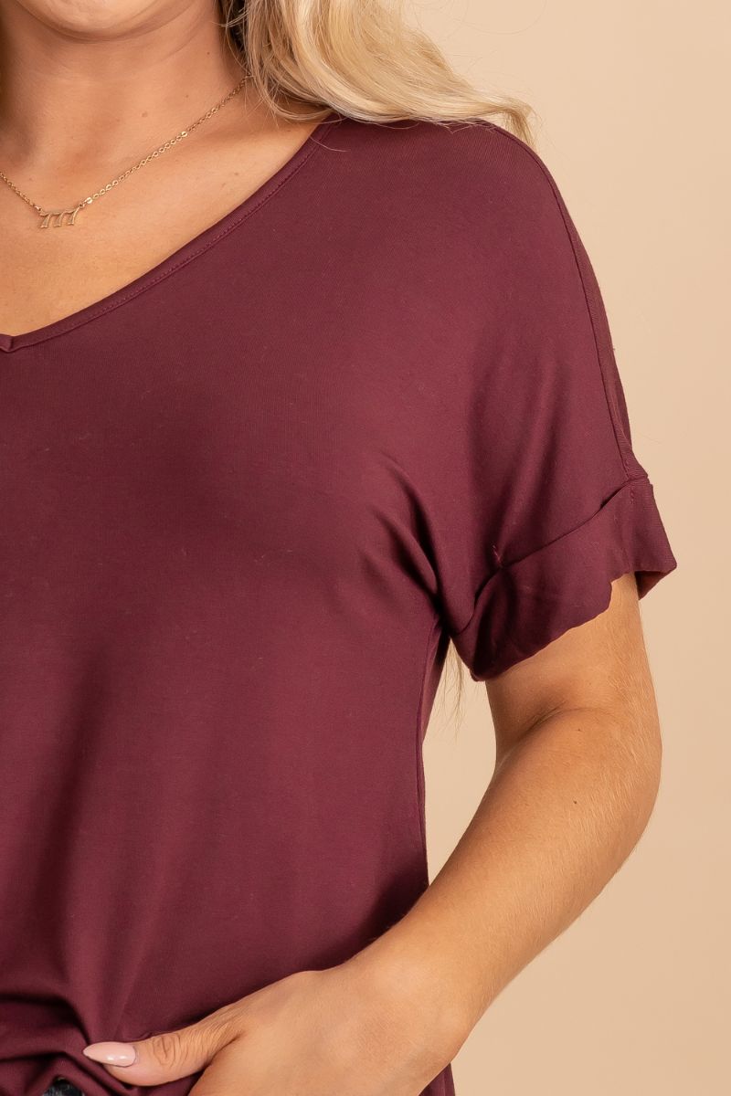 dark burgundy short sleeve top