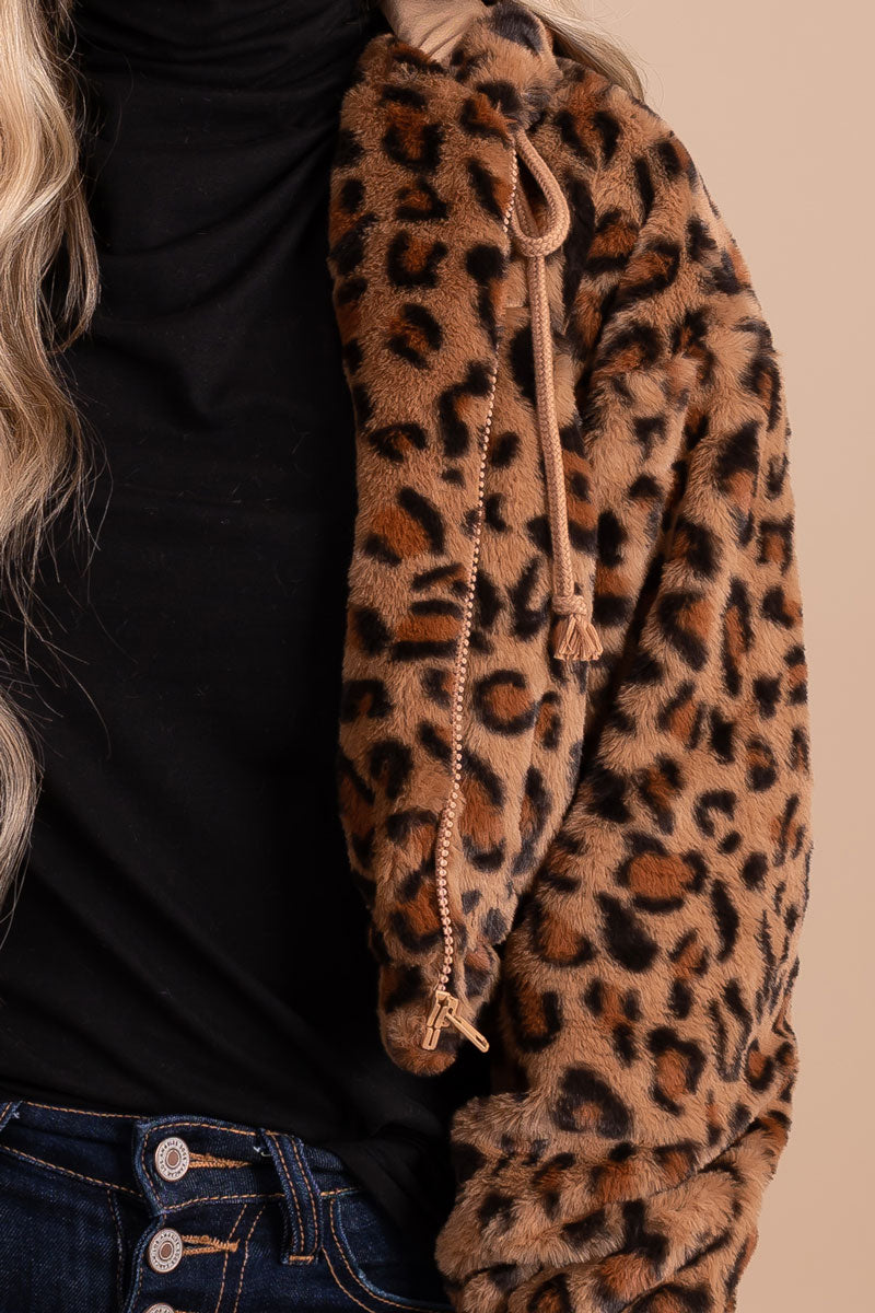 faux fur leopard print jacket