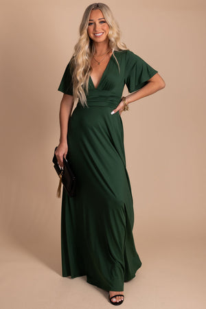women's dark hunter green flowy maxi dress