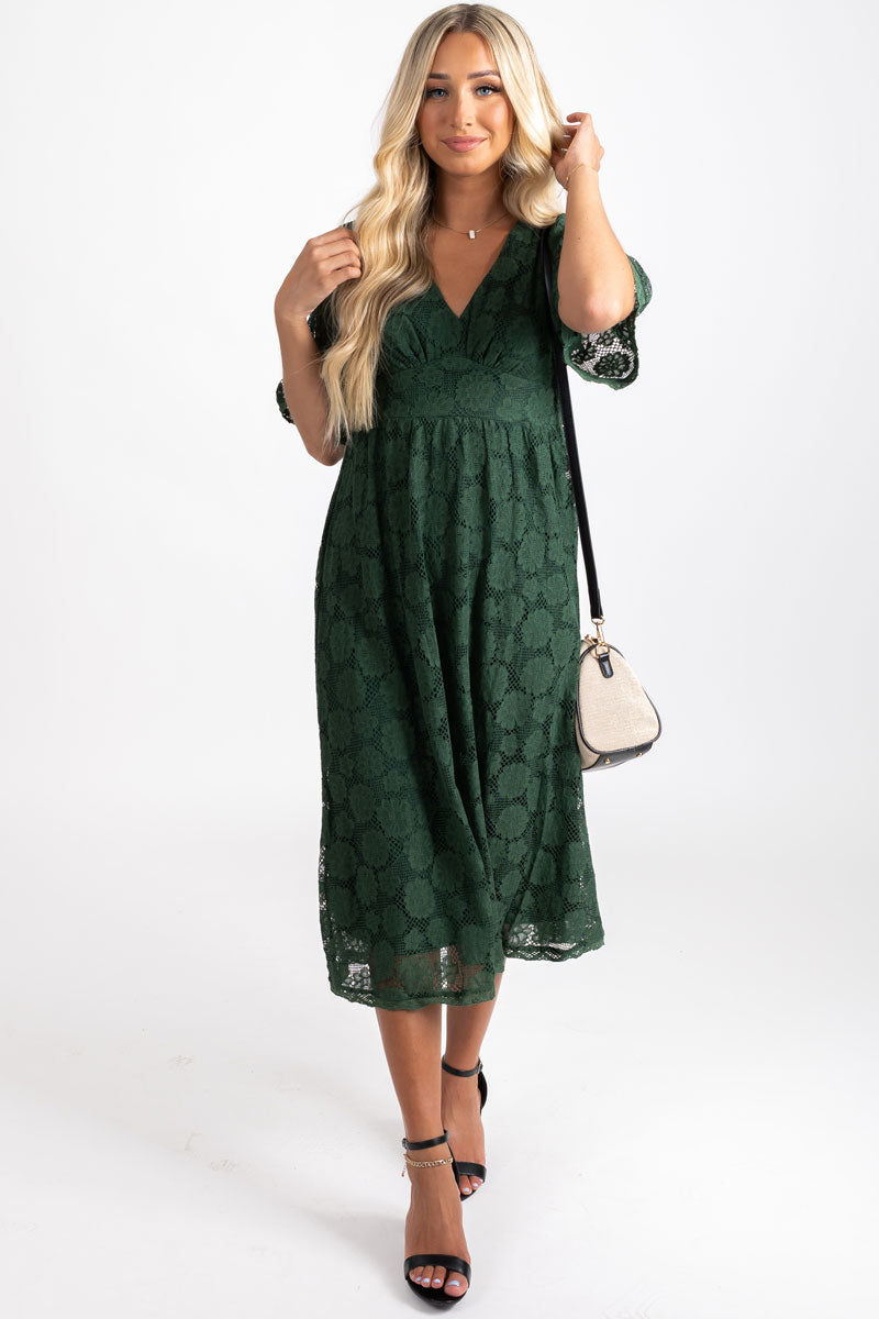 Green Lace Midi Dress.