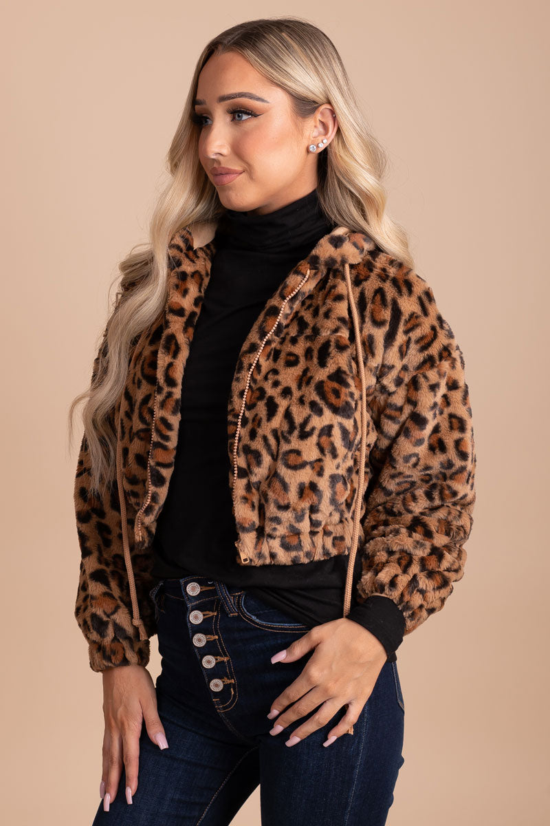 boutique women's leopard print hooded top