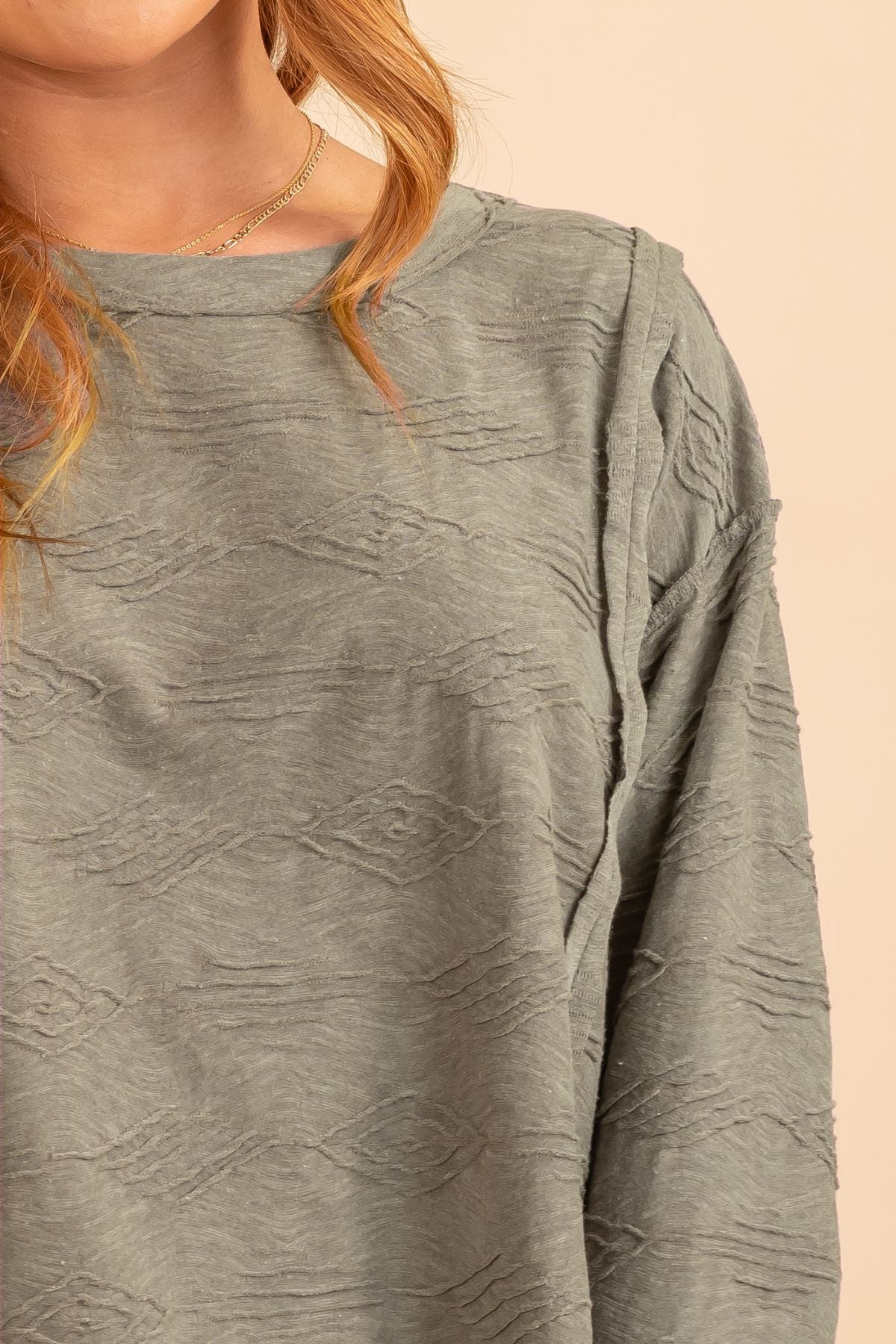 Textured gray womans long sleeve top