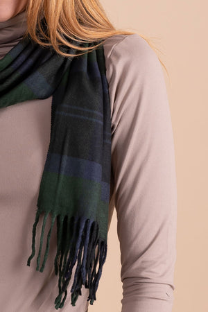 dark blue and green plaid scarf for winter