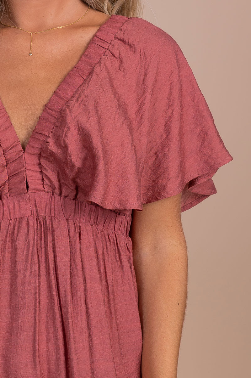 Pink Maxi Dress with Flowy Short Sleeves