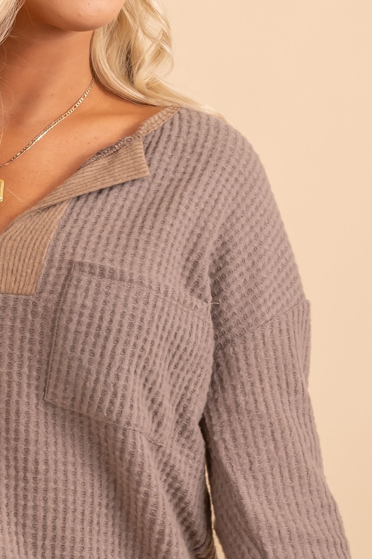 Cozy soft waffle knit womans top