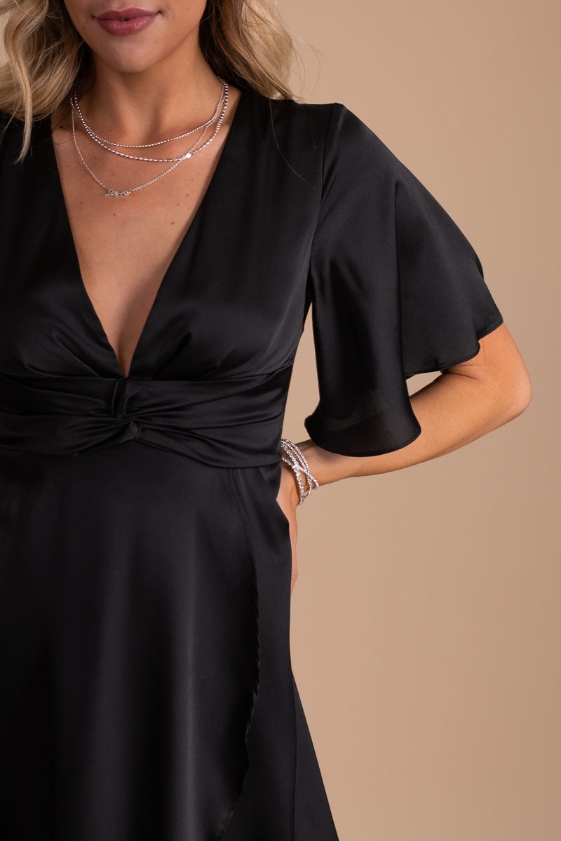 boutique women's black maxi dress with high slit