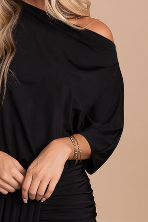 boutique thigh high slit midi dress with one shoulder detail