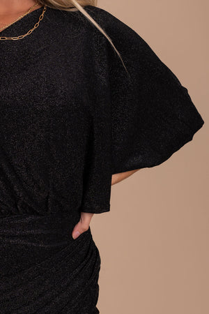 women's trendy one-shoulder black dress