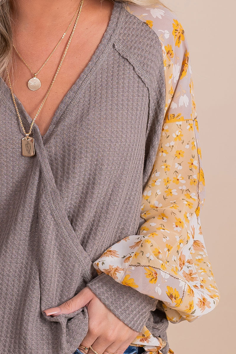 women's yellow floral long sleeve top 