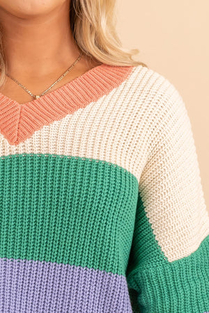 V neck color blocked sweater