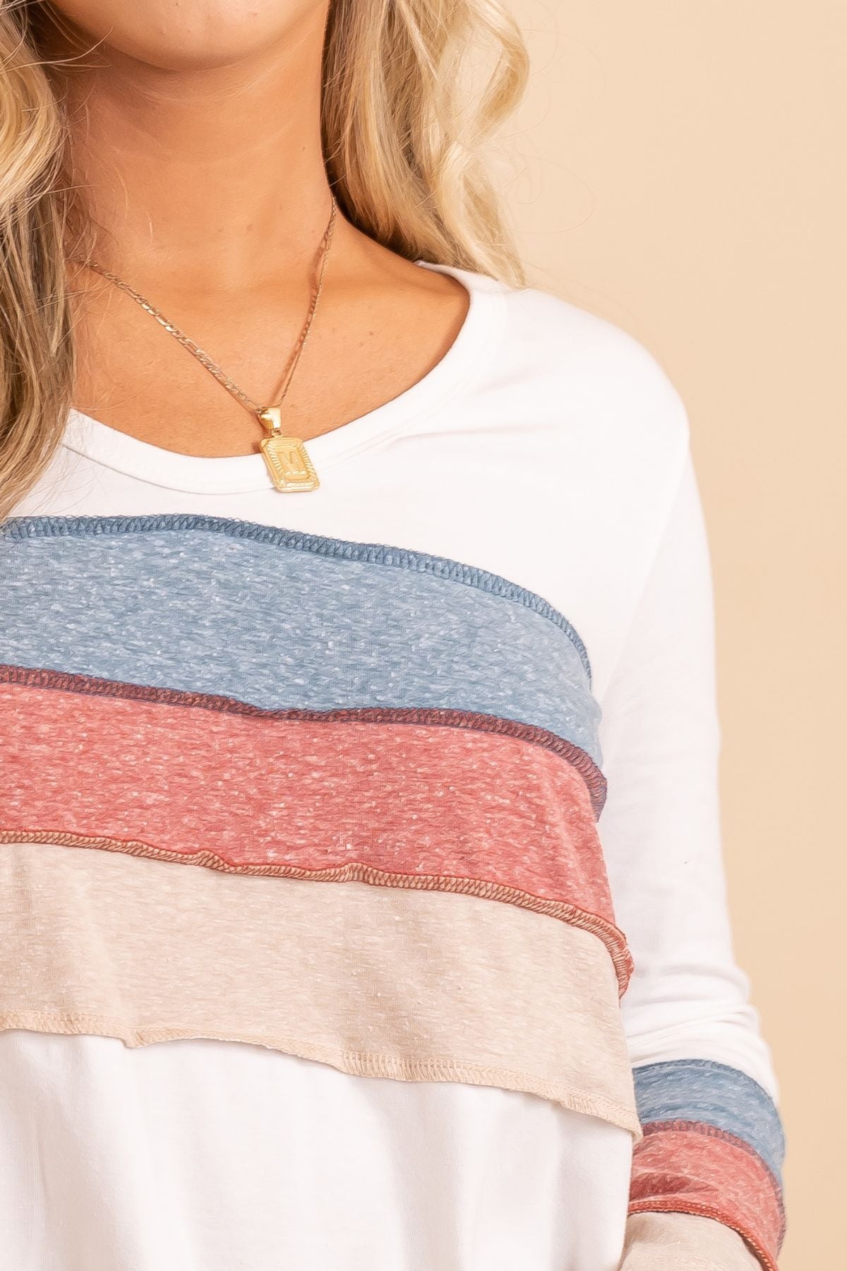 White long sleeve striped womans top