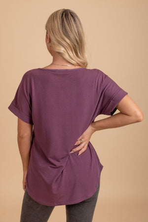 purple rounded hem short sleeve top
