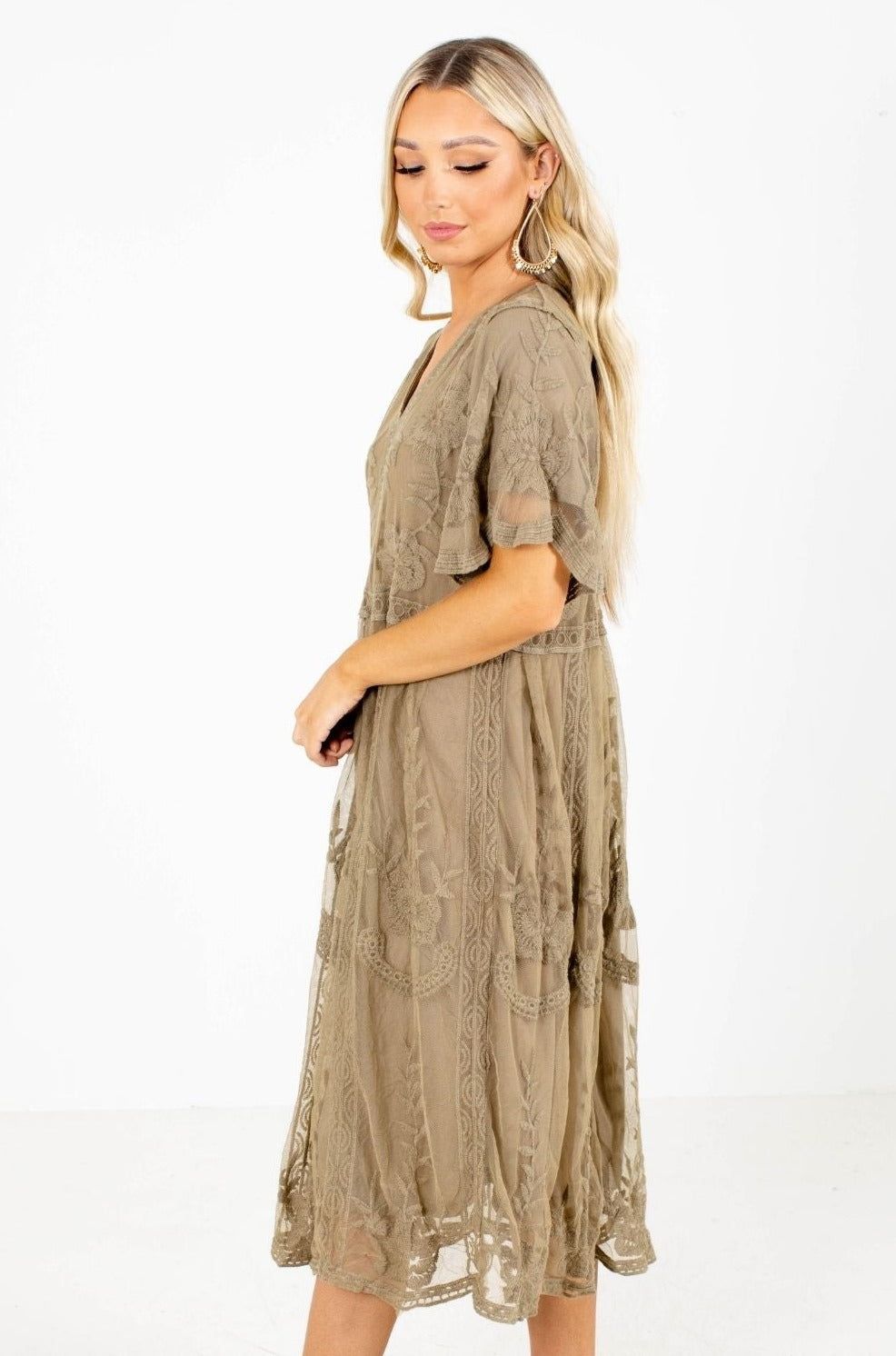 Muted Olive Green Lace Boutique Dress