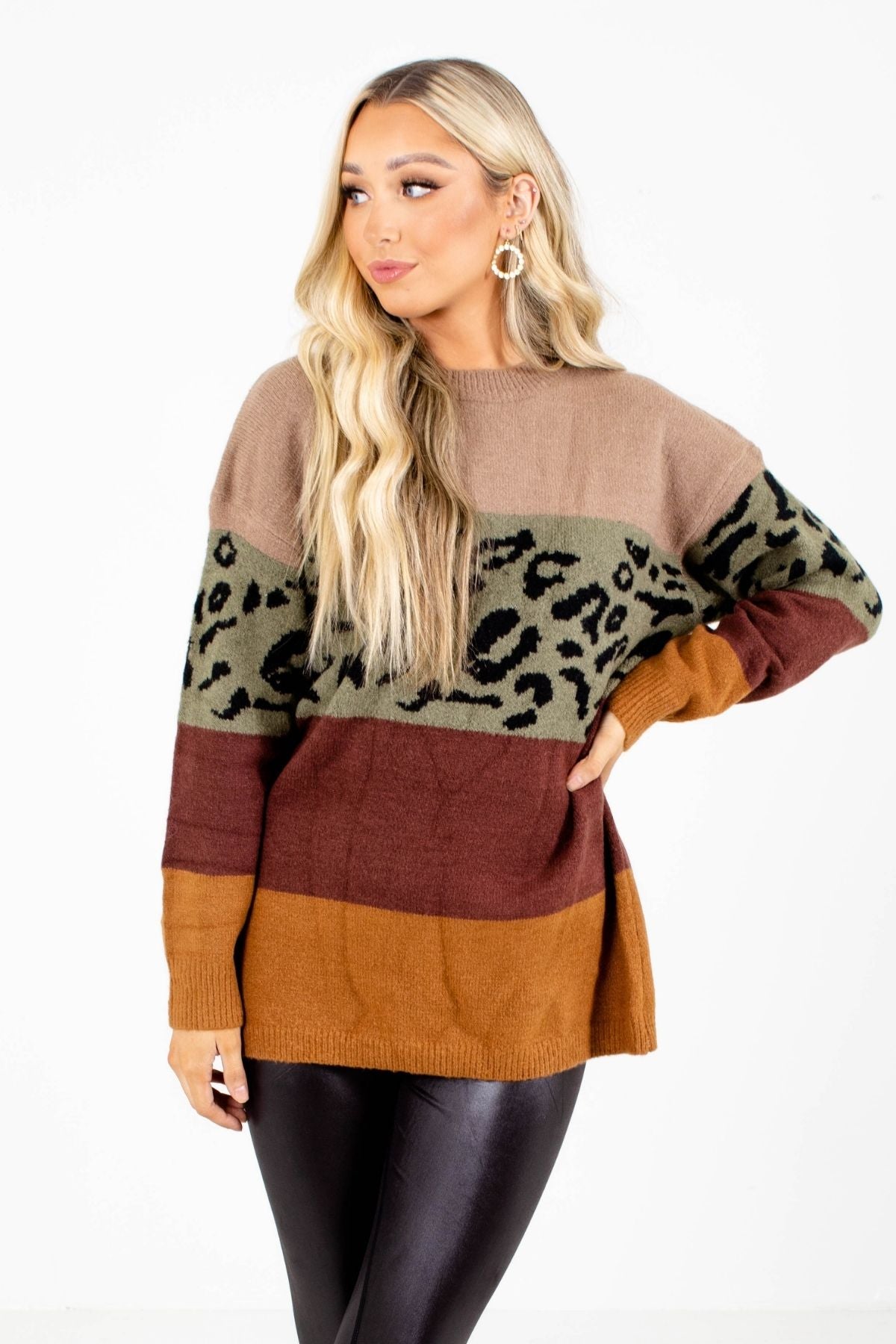 Multicolored Color Block Style Boutique Sweaters for Women