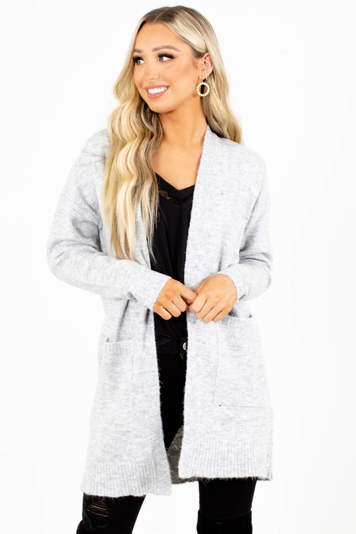 Gray Relaxed Fit Boutique Cardigans for Women