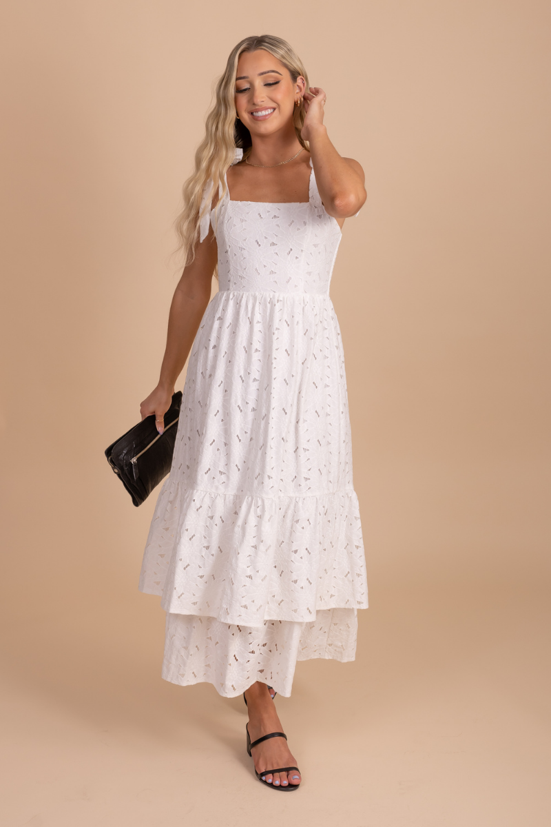 floral lace white midi dress
