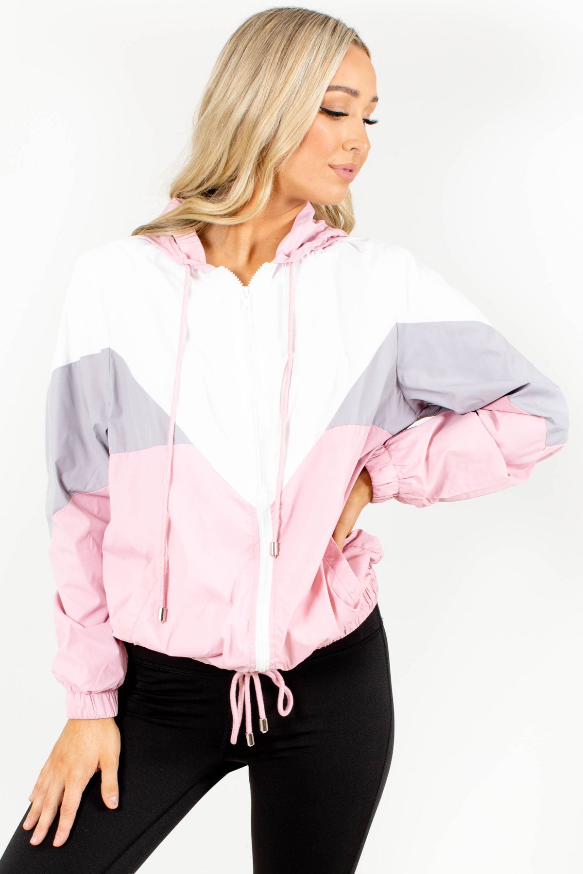 Pink, Gray, and White Windbreaker for Women