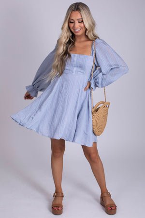 Light Blue Mini Dress with Puff Sleeves
