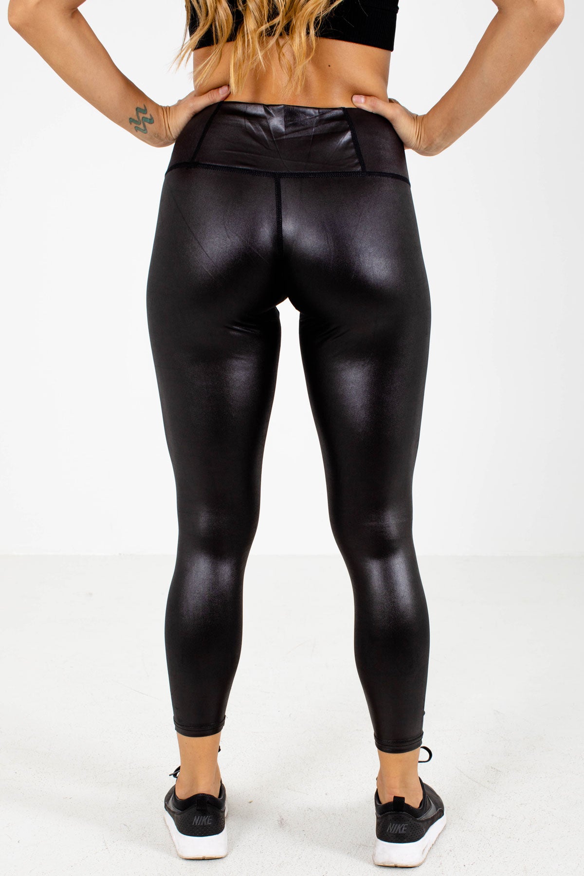 High Waisted Faux Leather Legging - Black
