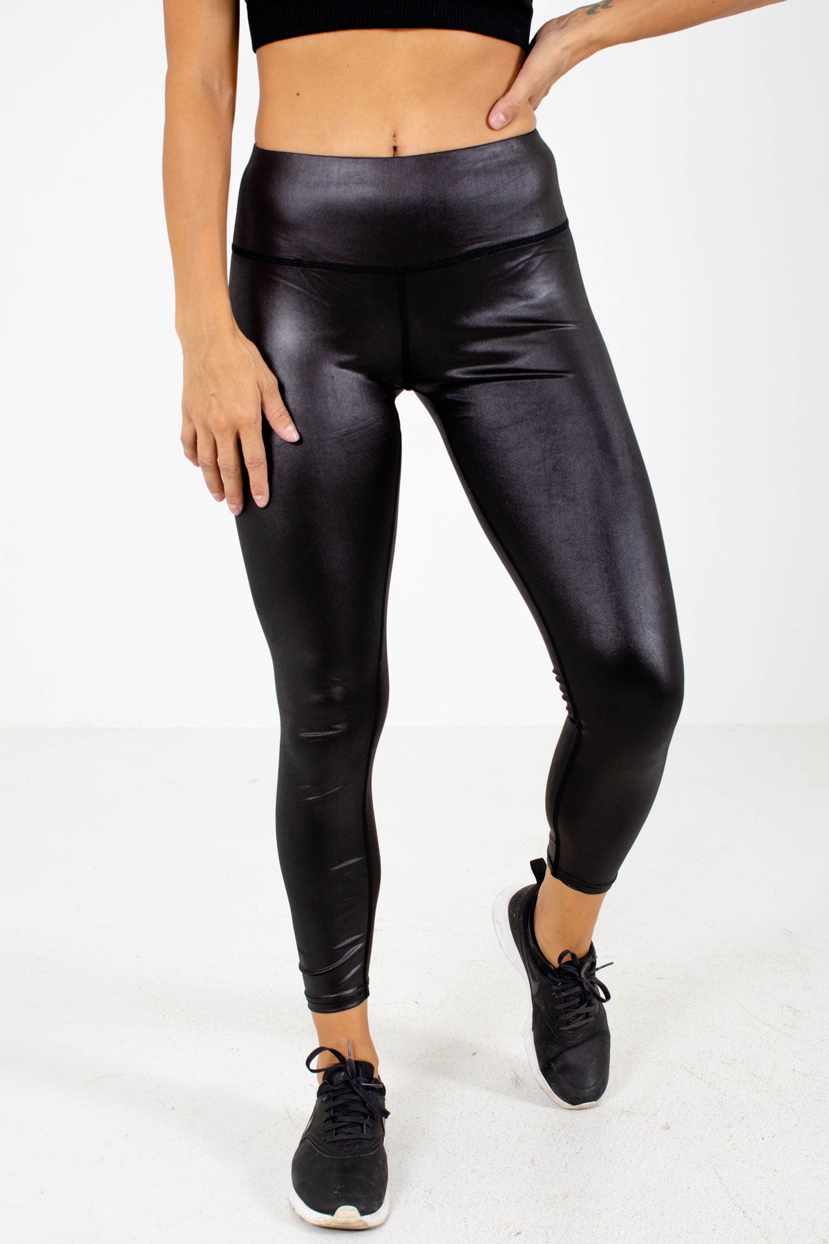 High Waisted Faux Leather Legging - Black