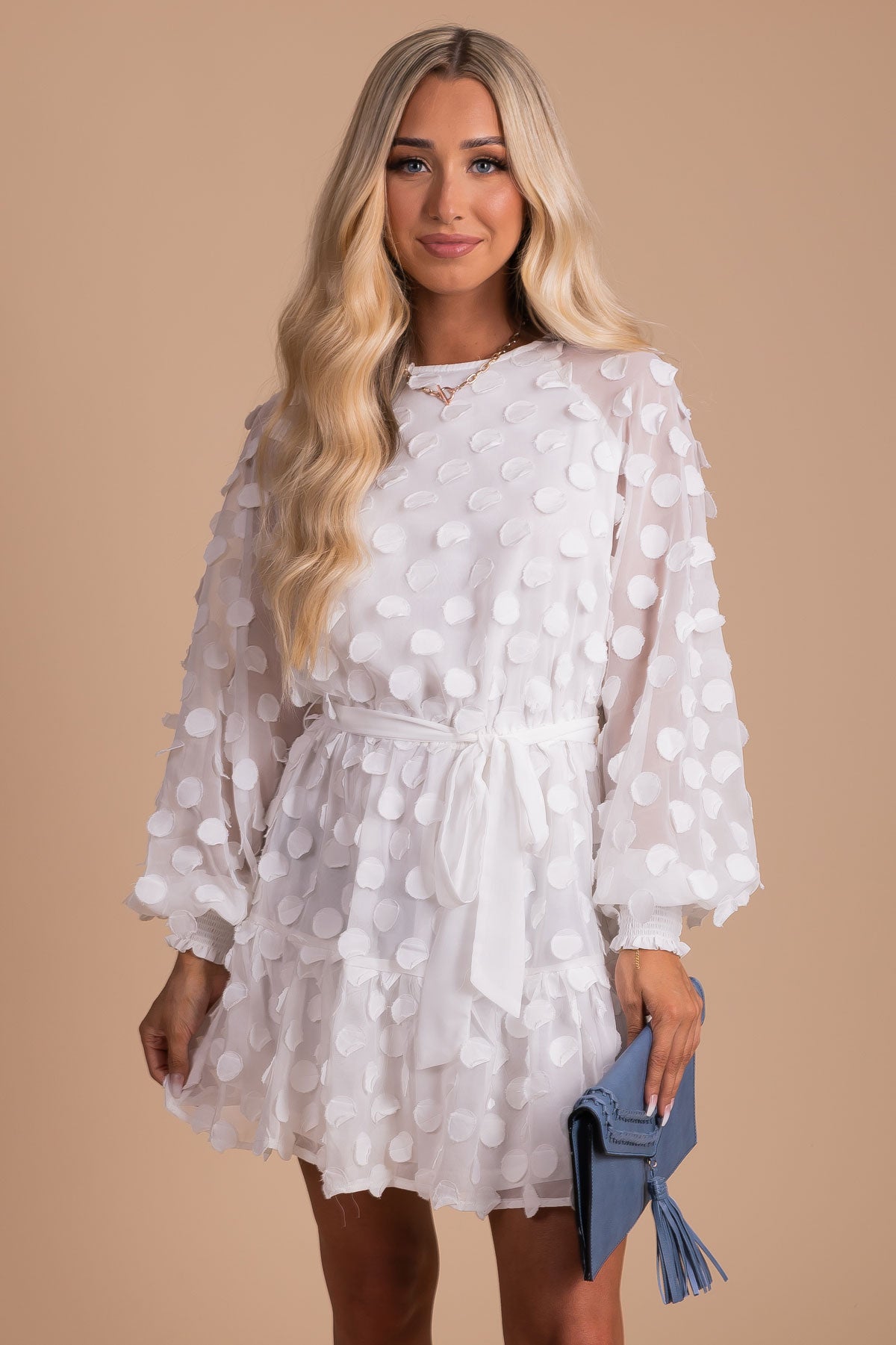 White long sleeve 2025 polka dot dress