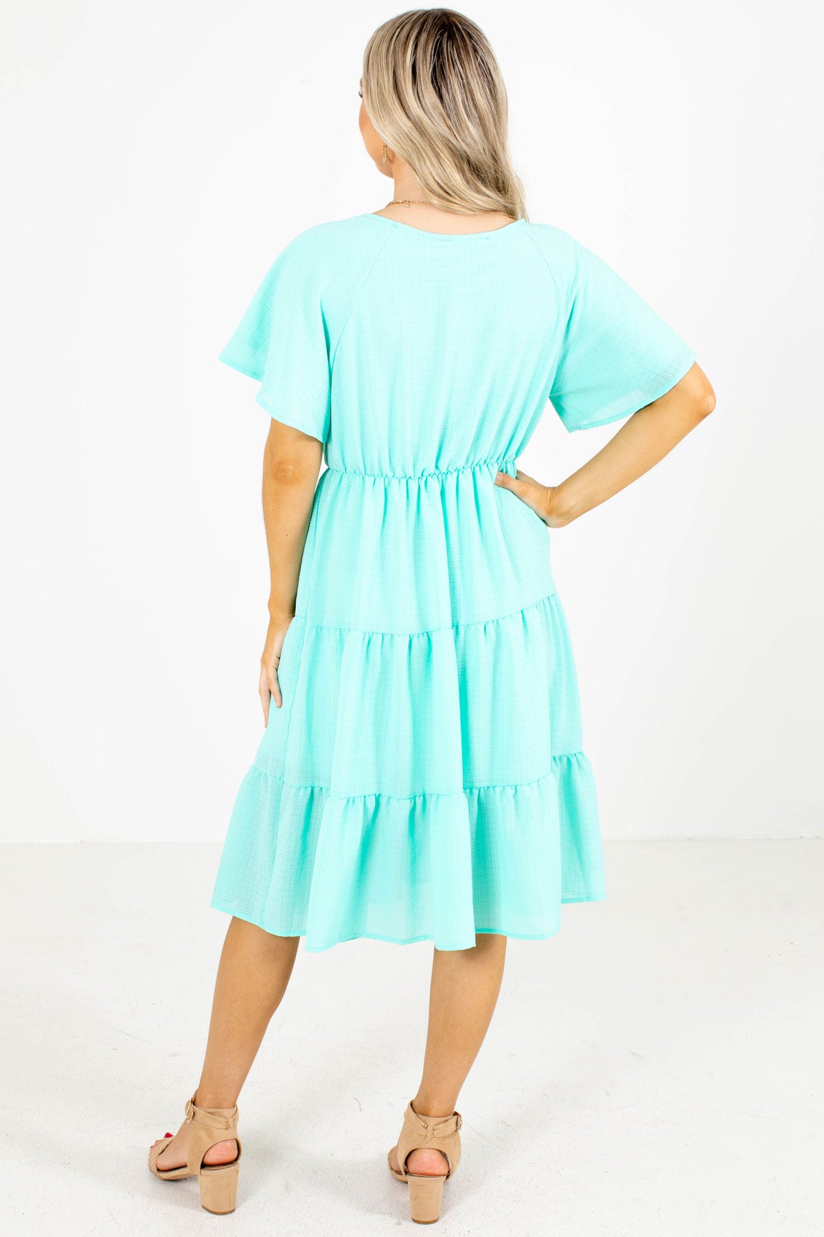 Bright Blue Midi Dress with Tiered Skirt.