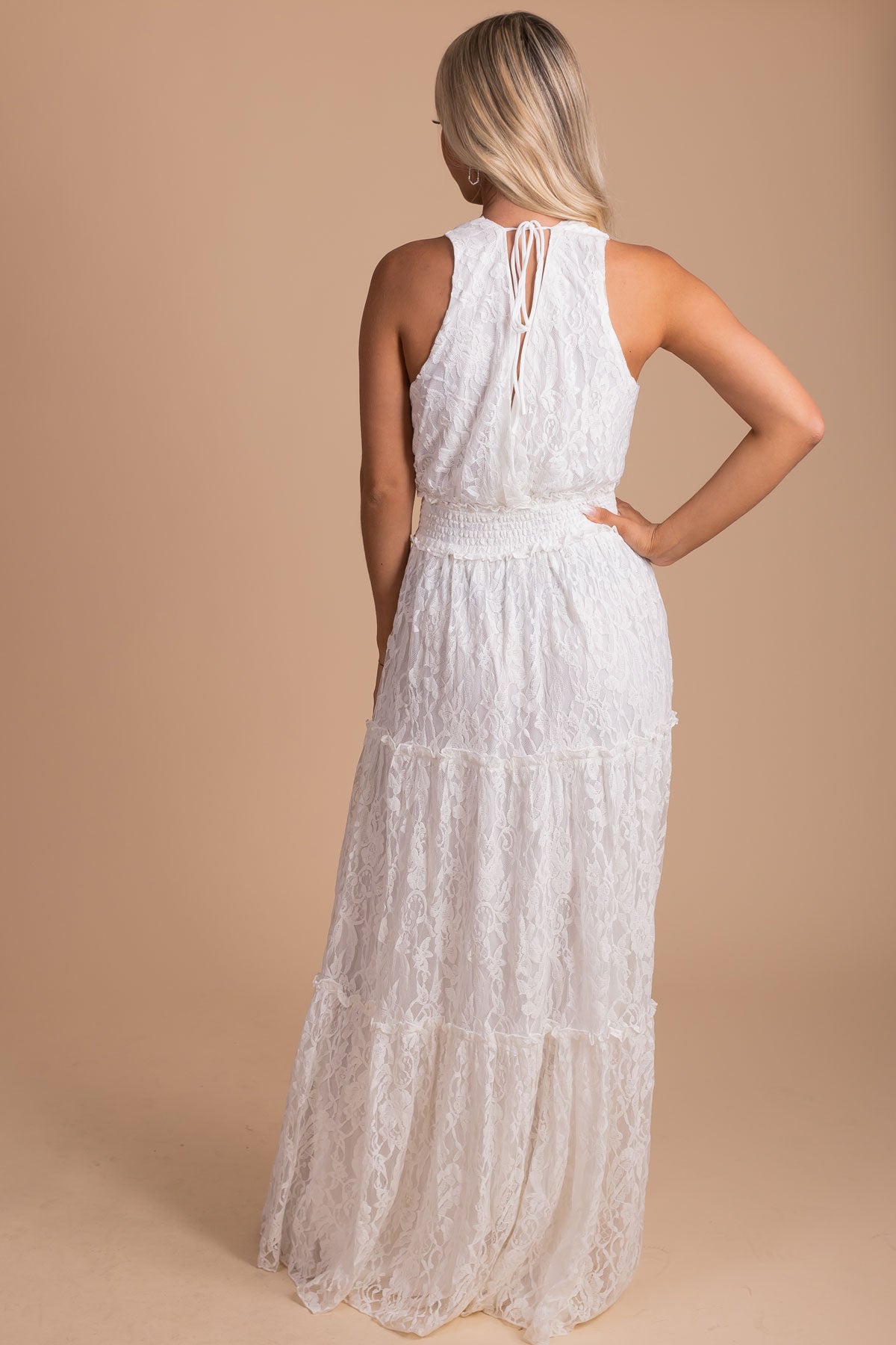 boutique tiered lace maxi dress for date night