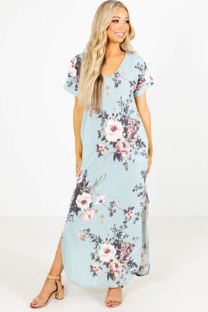 Mint Blue Floral Maxi Dress