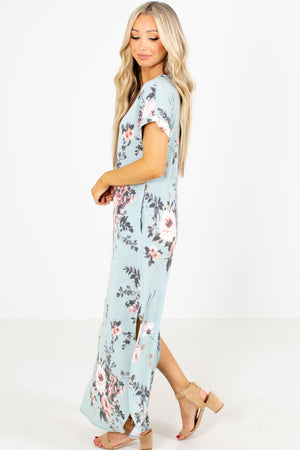 Floral Printed Maxi Dress for Women in Mint Blue