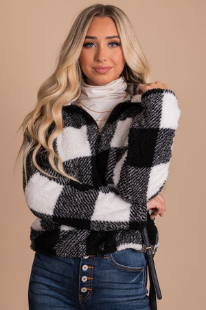 boutique women's plaid sherpa pullover