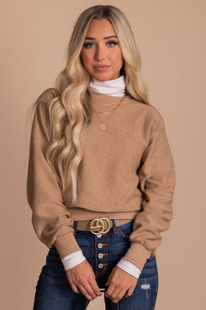 women's light taupe ribbed sweater
