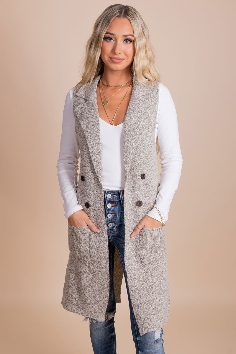 Long Vest with Buttons and Pockets for Fall