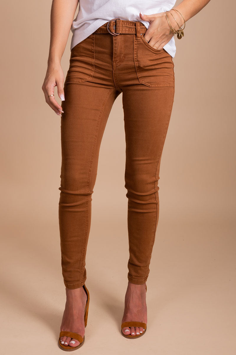 women's rust brown skinny jeans for fall