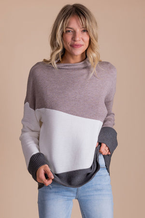 women's gray color block sweater