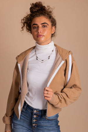 women's brown zip up hoodie