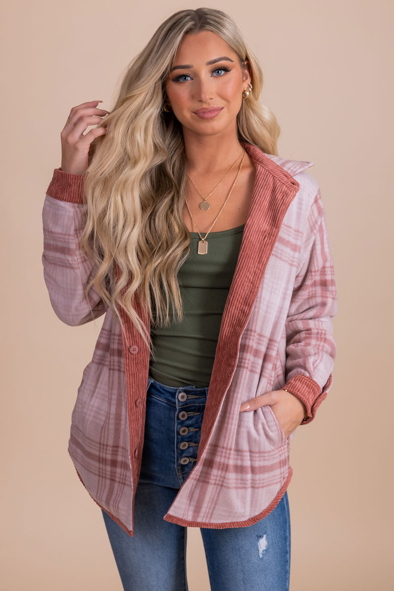 plaid pink jacket for women