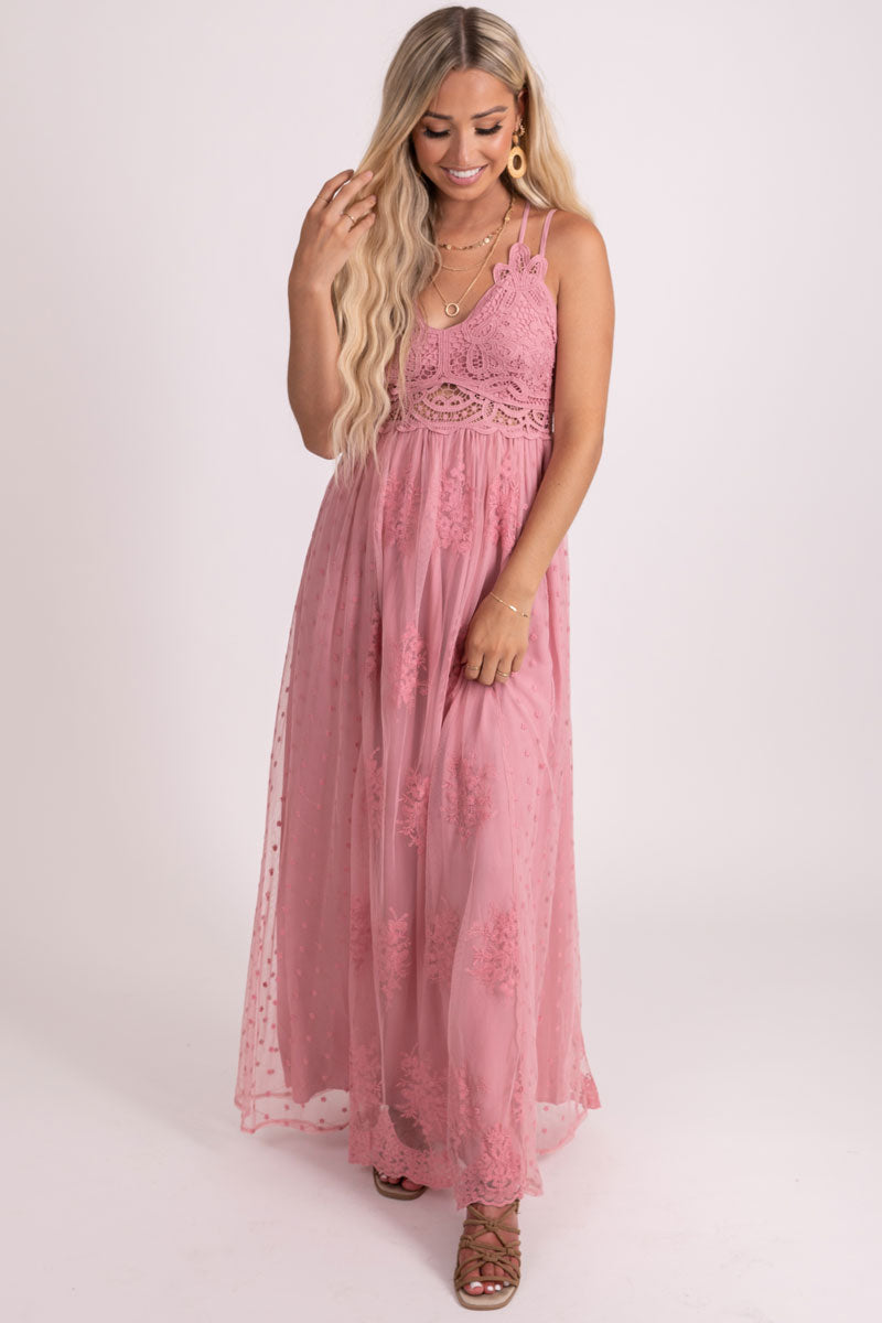 boutique pink lace summer maxi dress
