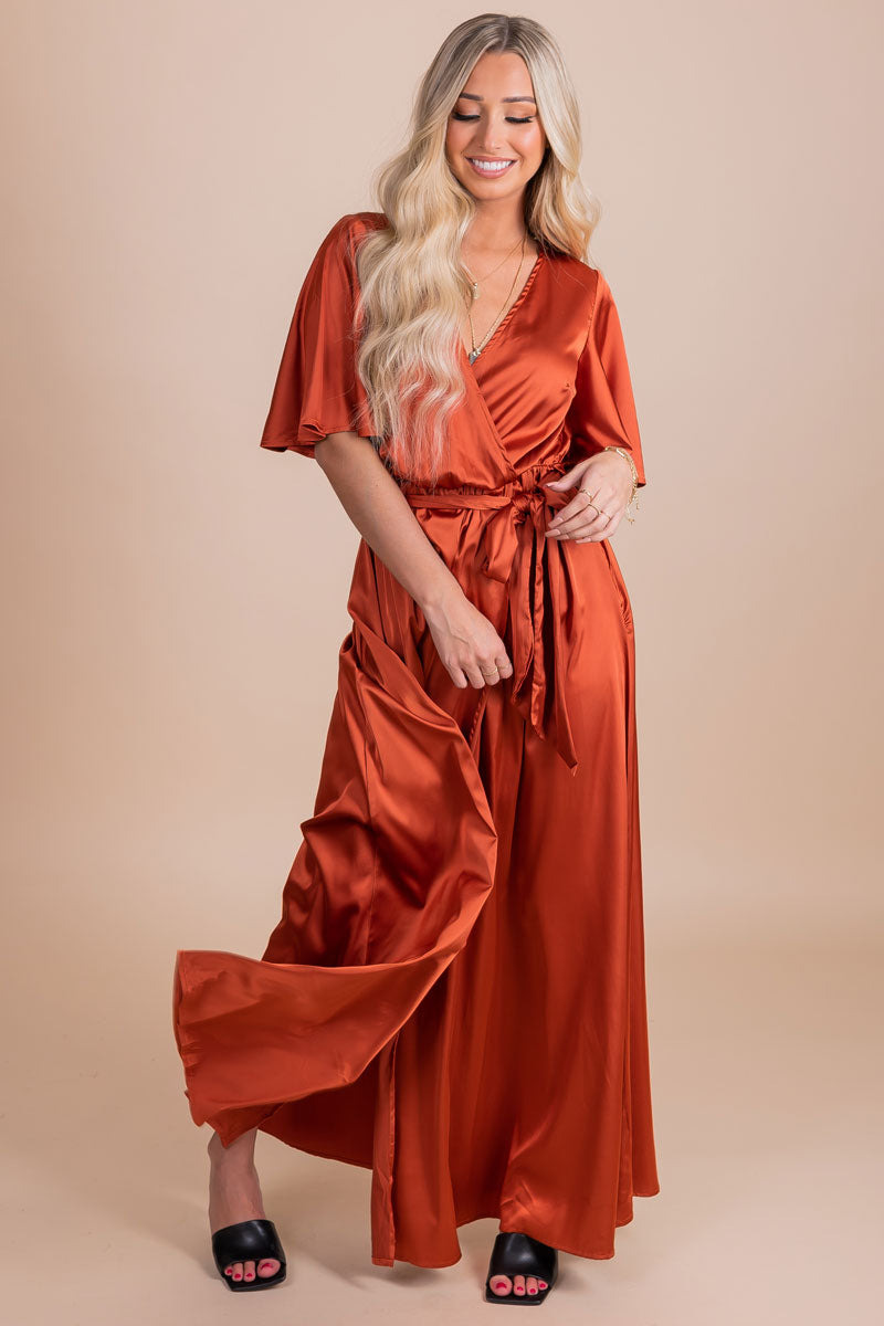 women's silky red wrap dress
