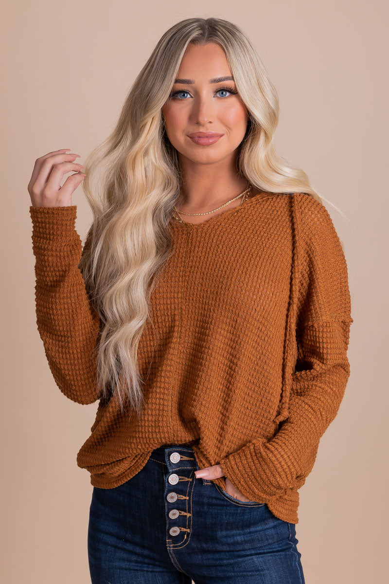 boutique women's orange drawstring hooded sweater
