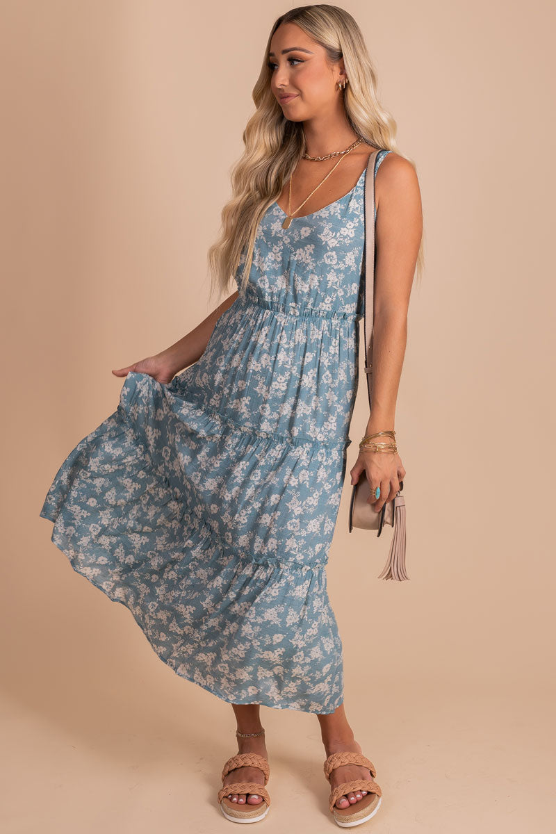 women's affordable light blue summer floral maxi dress
