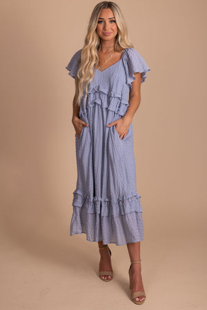 affordable blue women's maxi dress