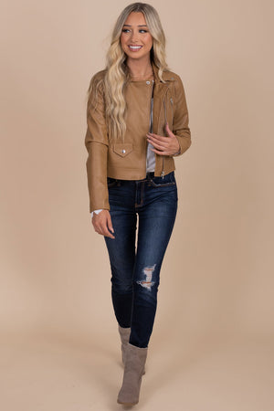 boutique light brown faux leather jacket for fall