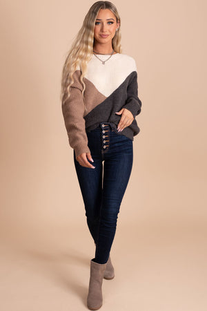 women's boutique color block affordable sweater