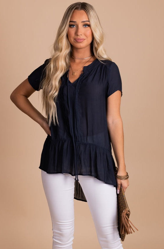 Peplum Top w/Side Ruffle Drape – Red Door Boutique