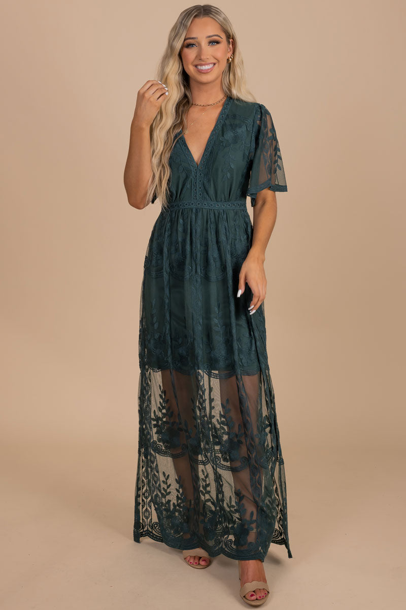 boutique v-neck sheer lace maxi dress for special occasions